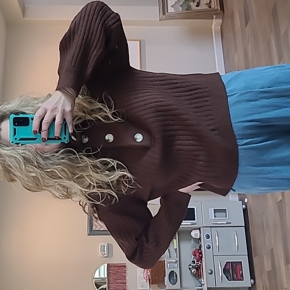 Crescent Cora Funnel Neck Sweater Partial Button Placket Slouchy Mock M - Picture 3 of 13